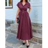 ZESICA Women’s Summer Button Down Midi Dress 2026 Short Sleeve A Line Belt Buiness Casual Shirt Dresses with Pockets(Fuchsia)