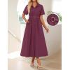 ZESICA Women’s Summer Button Down Midi Dress 2026 Short Sleeve A Line Belt Buiness Casual Shirt Dresses with Pockets(Fuchsia)