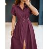 ZESICA Women’s Summer Button Down Midi Dress 2026 Short Sleeve A Line Belt Buiness Casual Shirt Dresses with Pockets(Fuchsia)