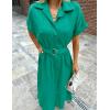 ZESICA Women’s Summer Button Down Midi Dress 2026 Short Sleeve A Line Belt Buiness Casual Shirt Dresses with Pockets(Green)