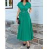 ZESICA Women’s Summer Button Down Midi Dress 2026 Short Sleeve A Line Belt Buiness Casual Shirt Dresses with Pockets(Green)