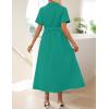 ZESICA Women’s Summer Button Down Midi Dress 2026 Short Sleeve A Line Belt Buiness Casual Shirt Dresses with Pockets(Green)