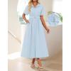 ZESICA Women’s Summer Button Down Midi Dress 2026 Short Sleeve A Line Belt Buiness Casual Shirt Dresses with Pockets(Lightblue)