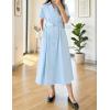 ZESICA Women’s Summer Button Down Midi Dress 2026 Short Sleeve A Line Belt Buiness Casual Shirt Dresses with Pockets(Lightblue)