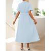 ZESICA Women’s Summer Button Down Midi Dress 2026 Short Sleeve A Line Belt Buiness Casual Shirt Dresses with Pockets(Lightblue)