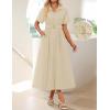 ZESICA Women’s Summer Button Down Midi Dress 2026 Short Sleeve A Line Belt Buiness Casual Shirt Dresses with Pockets(Natural)