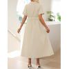 ZESICA Women’s Summer Button Down Midi Dress 2026 Short Sleeve A Line Belt Buiness Casual Shirt Dresses with Pockets(Natural)
