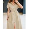 ZESICA Women’s Summer Button Down Midi Dress 2026 Short Sleeve A Line Belt Buiness Casual Shirt Dresses with Pockets(Natural)