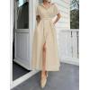 ZESICA Women’s Summer Button Down Midi Dress 2026 Short Sleeve A Line Belt Buiness Casual Shirt Dresses with Pockets(Natural)