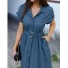 ZESICA Women’s Summer Button Down Midi Dress 2026 Short Sleeve A Line Belt Buiness Casual Shirt Dresses with Pockets(Navy)