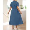 ZESICA Women’s Summer Button Down Midi Dress 2026 Short Sleeve A Line Belt Buiness Casual Shirt Dresses with Pockets(Navy)