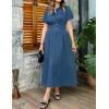ZESICA Women’s Summer Button Down Midi Dress 2026 Short Sleeve A Line Belt Buiness Casual Shirt Dresses with Pockets(Navy)