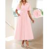ZESICA Women’s Summer Button Down Midi Dress 2026 Short Sleeve A Line Belt Buiness Casual Shirt Dresses with Pockets(Pink)