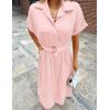 ZESICA Women’s Summer Button Down Midi Dress 2026 Short Sleeve A Line Belt Buiness Casual Shirt Dresses with Pockets(Pink)