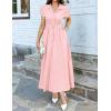 ZESICA Women’s Summer Button Down Midi Dress 2026 Short Sleeve A Line Belt Buiness Casual Shirt Dresses with Pockets(Pink)