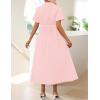 ZESICA Women’s Summer Button Down Midi Dress 2026 Short Sleeve A Line Belt Buiness Casual Shirt Dresses with Pockets(Pink)