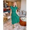 ZESICA Womens Summer Button Midi Dresses 2026 Flutter Short Sleeve Belted Business Casual Work Long Dresses with Pockets(Dark Green)