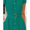 ZESICA Womens Summer Button Midi Dresses 2026 Flutter Short Sleeve Belted Business Casual Work Long Dresses with Pockets(Dark Green)
