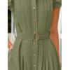 ZESICA Womens Summer Button Midi Dresses 2026 Flutter Short Sleeve Belted Business Casual Work Long Dresses with Pockets(Green)