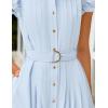 ZESICA Womens Summer Button Midi Dresses 2026 Flutter Short Sleeve Belted Business Casual Work Long Dresses with Pockets(Light Blue)
