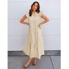 ZESICA Womens Summer Button Midi Dresses 2026 Flutter Short Sleeve Belted Business Casual Work Long Dresses with Pockets(Natural)