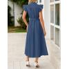ZESICA Womens Summer Button Midi Dresses 2026 Flutter Short Sleeve Belted Business Casual Work Long Dresses with Pockets(Navy)