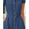 ZESICA Womens Summer Button Midi Dresses 2026 Flutter Short Sleeve Belted Business Casual Work Long Dresses with Pockets(Navy)