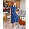 ZESICA Womens Summer Button Midi Dresses 2026 Flutter Short Sleeve Belted Business Casual Work Long Dresses with Pockets(Navy)