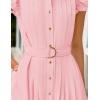 ZESICA Womens Summer Button Midi Dresses 2026 Flutter Short Sleeve Belted Business Casual Work Long Dresses with Pockets(Pink)