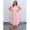 ZESICA Womens Summer Button Midi Dresses 2026 Flutter Short Sleeve Belted Business Casual Work Long Dresses with Pockets(Pink)