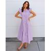 ZESICA Womens Summer Button Midi Dresses 2026 Flutter Short Sleeve Belted Business Casual Work Long Dresses with Pockets(Purple)