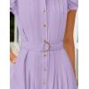 ZESICA Womens Summer Button Midi Dresses 2026 Flutter Short Sleeve Belted Business Casual Work Long Dresses with Pockets(Purple)
