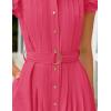 ZESICA Womens Summer Button Midi Dresses 2026 Flutter Short Sleeve Belted Business Casual Work Long Dresses with Pockets(Rose Pink)
