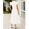ZESICA Womens Summer Button Midi Dresses 2026 Flutter Short Sleeve Belted Business Casual Work Long Dresses with Pockets(White)
