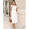 ZESICA Womens Summer Button Midi Dresses 2026 Flutter Short Sleeve Belted Business Casual Work Long Dresses with Pockets(White)