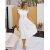 ZESICA Womens Summer Button Midi Dresses 2026 Flutter Short Sleeve Belted Business Casual Work Long Dresses with Pockets(White)