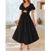 ZESICA Womens Summer Casual Flowy Vacation Maxi Dress 2026 Short Puff Sleeve A Line Smocked Cutout Beach Party Dresses(Black)