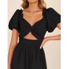 ZESICA Womens Summer Casual Flowy Vacation Maxi Dress 2026 Short Puff Sleeve A Line Smocked Cutout Beach Party Dresses(Black)