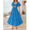 ZESICA Womens Summer Casual Flowy Vacation Maxi Dress 2026 Short Puff Sleeve A Line Smocked Cutout Beach Party Dresses(Cobalt)