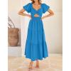 ZESICA Womens Summer Casual Flowy Vacation Maxi Dress 2026 Short Puff Sleeve A Line Smocked Cutout Beach Party Dresses(Cobalt)