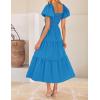 ZESICA Womens Summer Casual Flowy Vacation Maxi Dress 2026 Short Puff Sleeve A Line Smocked Cutout Beach Party Dresses(Cobalt)