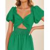 ZESICA Womens Summer Casual Flowy Vacation Maxi Dress 2026 Short Puff Sleeve A Line Smocked Cutout Beach Party Dresses(Green)