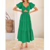 ZESICA Womens Summer Casual Flowy Vacation Maxi Dress 2026 Short Puff Sleeve A Line Smocked Cutout Beach Party Dresses(Green)