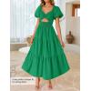 ZESICA Womens Summer Casual Flowy Vacation Maxi Dress 2026 Short Puff Sleeve A Line Smocked Cutout Beach Party Dresses(Green)