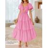 ZESICA Womens Summer Casual Flowy Vacation Maxi Dress 2026 Short Puff Sleeve A Line Smocked Cutout Beach Party Dresses(Hot Pink)