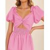 ZESICA Womens Summer Casual Flowy Vacation Maxi Dress 2026 Short Puff Sleeve A Line Smocked Cutout Beach Party Dresses(Hot Pink)