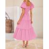 ZESICA Womens Summer Casual Flowy Vacation Maxi Dress 2026 Short Puff Sleeve A Line Smocked Cutout Beach Party Dresses(Hot Pink)