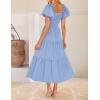 ZESICA Womens Summer Casual Flowy Vacation Maxi Dress 2026 Short Puff Sleeve A Line Smocked Cutout Beach Party Dresses(Light Blue)