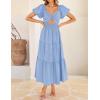 ZESICA Womens Summer Casual Flowy Vacation Maxi Dress 2026 Short Puff Sleeve A Line Smocked Cutout Beach Party Dresses(Light Blue)