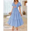 ZESICA Womens Summer Casual Flowy Vacation Maxi Dress 2026 Short Puff Sleeve A Line Smocked Cutout Beach Party Dresses(Light Blue)